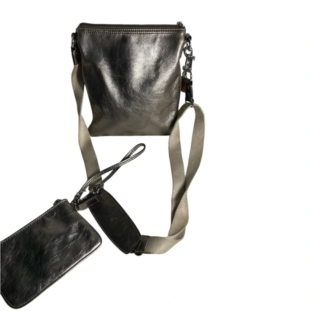 Coach Stylish Metallic Crossbody Bag and wristlet with dust bag